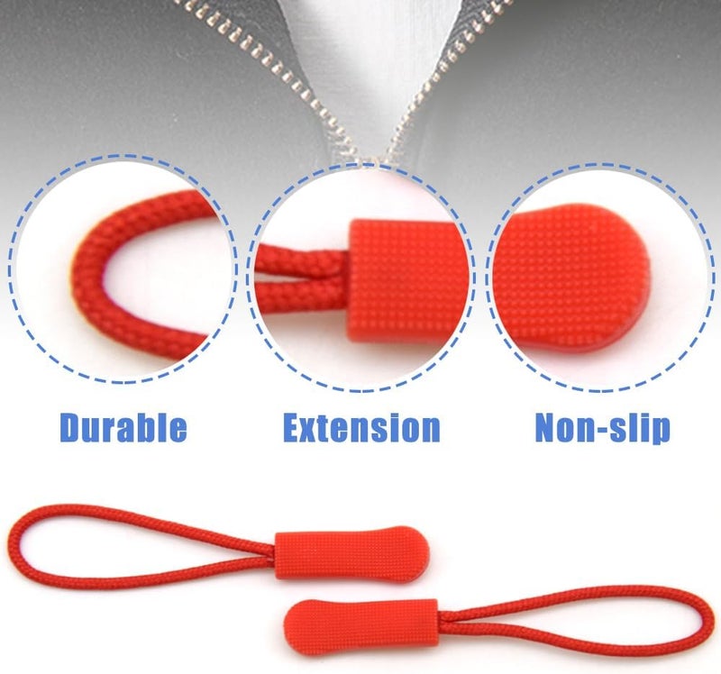 Ruidee 50 Pieces Zipper Pulls Zipper Tabs Zipper Pull Cord Extender Replacement Zipper Pulls for Backpacks, Jackets, Luggage, Purses, Handbags（Red） - Image 3